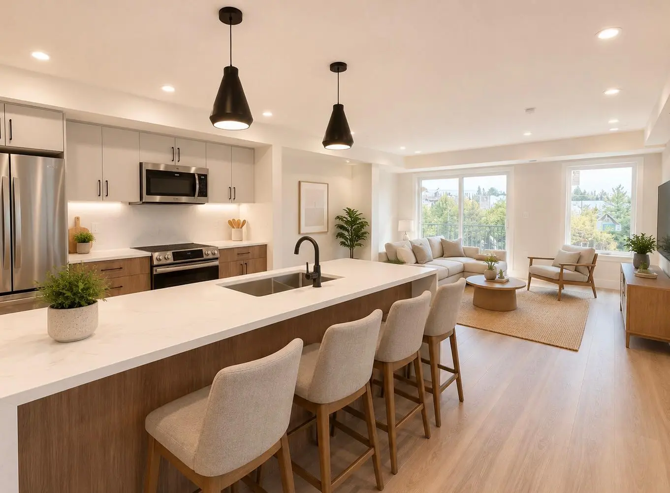Furnished open-plan kitchen and living area